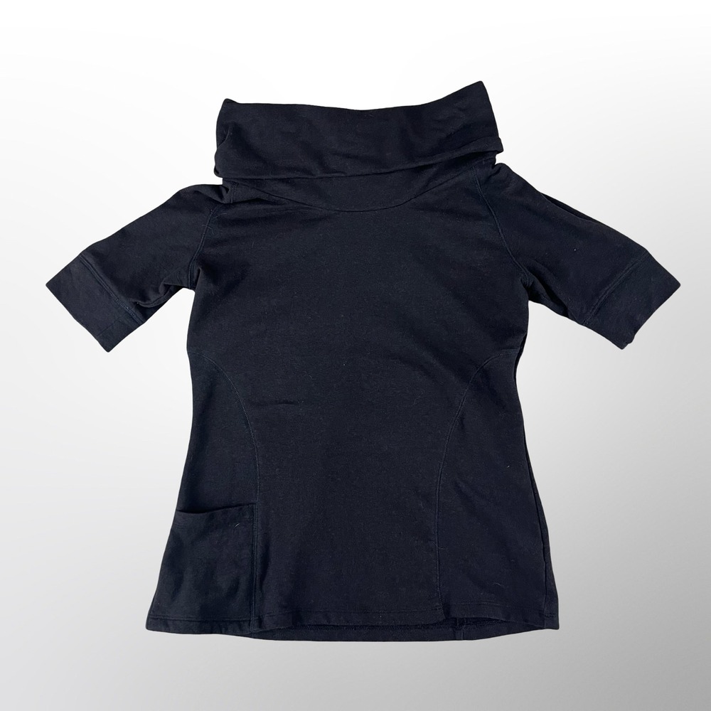 GUC Athleta Women's Black Cowl Turtle Neck Short Sleeve Tunic Top Size Medium